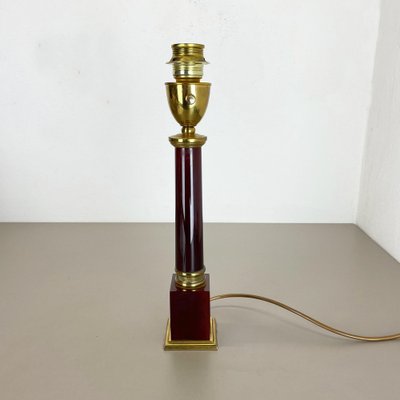 Modernist Italian Red Catalina and Brass Tube Table Light, 1960s-QZ-1161701