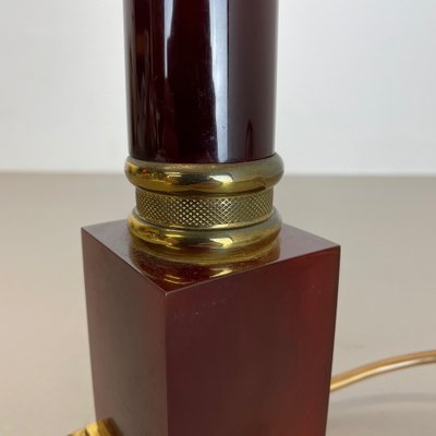 Modernist Italian Red Catalina and Brass Tube Table Light, 1960s-QZ-1161701