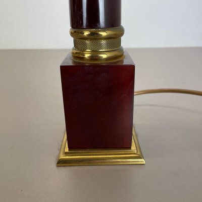 Modernist Italian Red Catalina and Brass Tube Table Light, 1960s-QZ-1161701