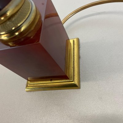 Modernist Italian Red Catalina and Brass Tube Table Light, 1960s-QZ-1161701