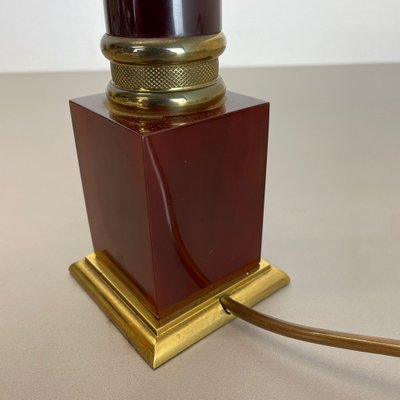 Modernist Italian Red Catalina and Brass Tube Table Light, 1960s-QZ-1161701