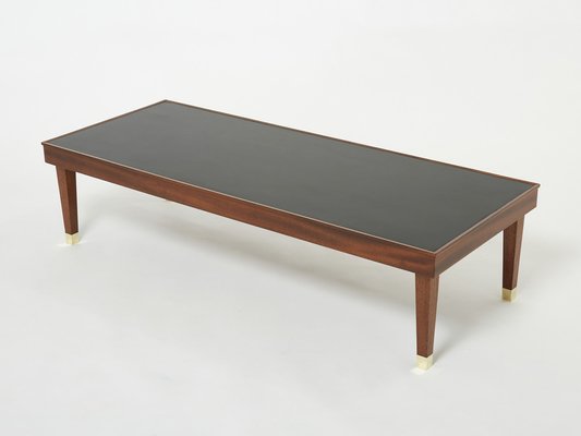 Modernist Mahogany & Brass Coffee Table by Jacques Adnet, 1950s-YJA-1397612