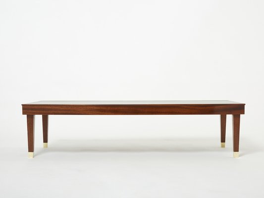 Modernist Mahogany & Brass Coffee Table by Jacques Adnet, 1950s-YJA-1397612