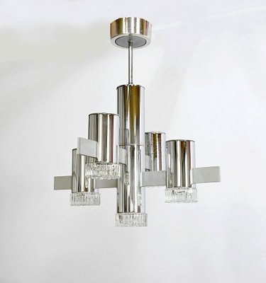 Modernist Metal Chandelier attributed to Gaetano Sciolari, Italy, 1960s-RVK-1754504