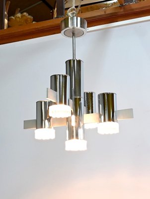 Modernist Metal Chandelier attributed to Gaetano Sciolari, Italy, 1960s-RVK-1754504