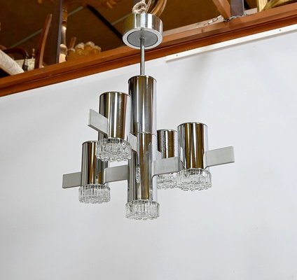 Modernist Metal Chandelier attributed to Gaetano Sciolari, Italy, 1960s-RVK-1754504