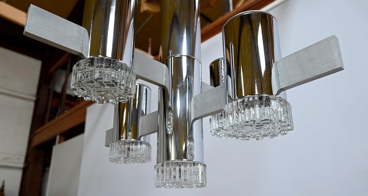 Modernist Metal Chandelier attributed to Gaetano Sciolari, Italy, 1960s-RVK-1754504