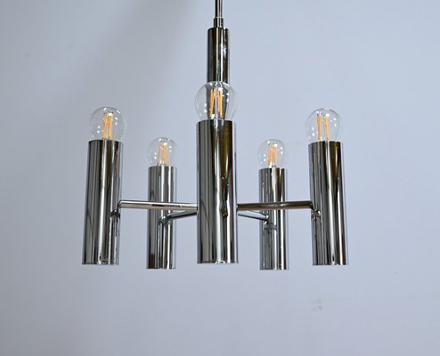 Modernist Metal Chandelier attributed to Gaetano Sciolari, Italy, 1960s-RVK-1754509