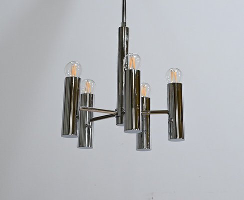 Modernist Metal Chandelier attributed to Gaetano Sciolari, Italy, 1960s-RVK-1754509