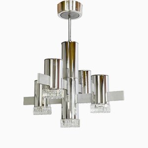 Modernist Metal Chandelier attributed to Gaetano Sciolari, Italy, 1960s-RVK-1754504