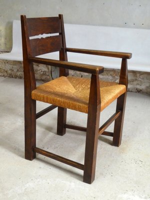 Modernist Oak & Straw Armchair, 1950s-QAV-1703485