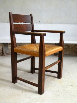 Modernist Oak & Straw Armchair, 1950s-QAV-1703485