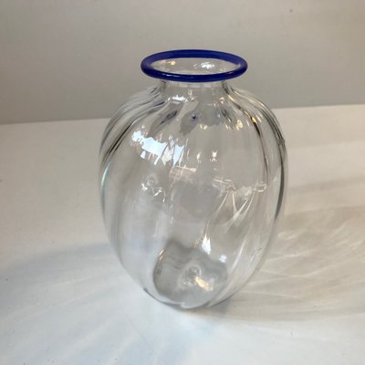 Modernist Optical Glass Vase with Blue Collar, 1970s-LCR-744411