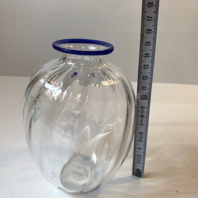 Modernist Optical Glass Vase with Blue Collar, 1970s-LCR-744411