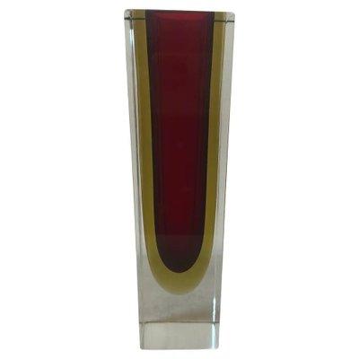 Modernist Red and Yellow Sommerso Murano Glass Square Vase attributed to Seguso, 1960s-NMK-1797624