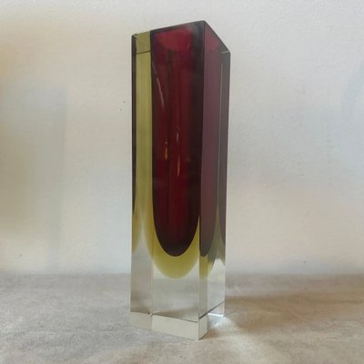 Modernist Red and Yellow Sommerso Murano Glass Square Vase attributed to Seguso, 1960s-NMK-1797624