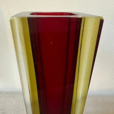 Modernist Red and Yellow Sommerso Murano Glass Square Vase attributed to Seguso, 1960s-NMK-1797624