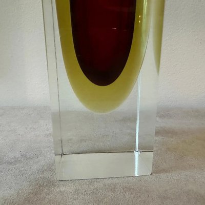 Modernist Red and Yellow Sommerso Murano Glass Square Vase attributed to Seguso, 1960s-NMK-1797624