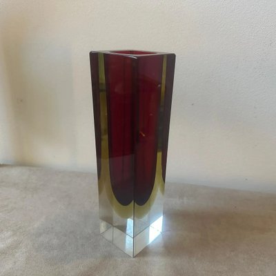 Modernist Red and Yellow Sommerso Murano Glass Square Vase attributed to Seguso, 1960s-NMK-1797624