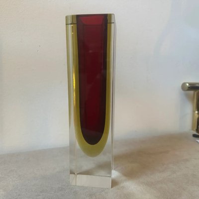 Modernist Red and Yellow Sommerso Murano Glass Square Vase attributed to Seguso, 1960s-NMK-1797624