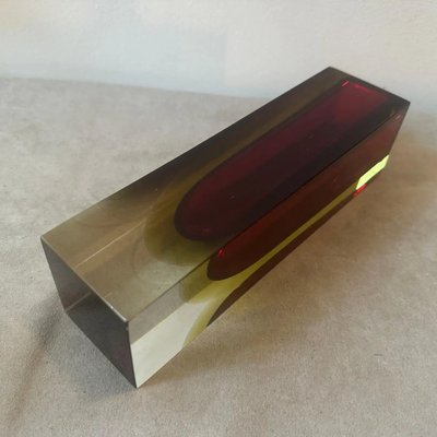 Modernist Red and Yellow Sommerso Murano Glass Square Vase attributed to Seguso, 1960s-NMK-1797624