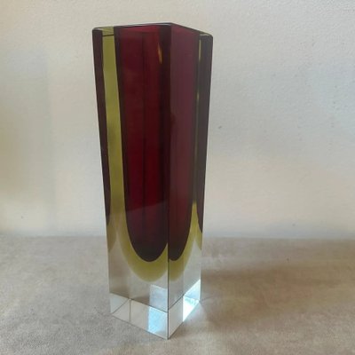 Modernist Red and Yellow Sommerso Murano Glass Square Vase attributed to Seguso, 1960s-NMK-1797624