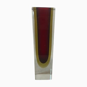 Modernist Red and Yellow Sommerso Murano Glass Square Vase attributed to Seguso, 1960s-NMK-1797624