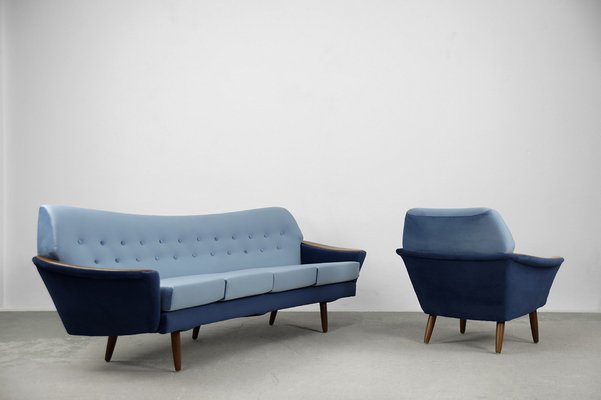 Modernist Scandinavian Velvet Living Room Set by Holm Fabriker AB, 1960s, Set of 2-ZAA-1013043