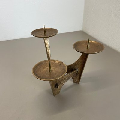 Modernist Sculptural Brutalist Bronze Metal Candleholder, France, 1960s-QZ-1772933