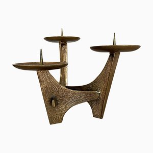 Modernist Sculptural Brutalist Bronze Metal Candleholder, France, 1960s-QZ-1772933