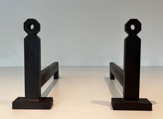 Modernist Steel and Wrought Iron Chenets, 1950s, Set of 2-BA-1787095