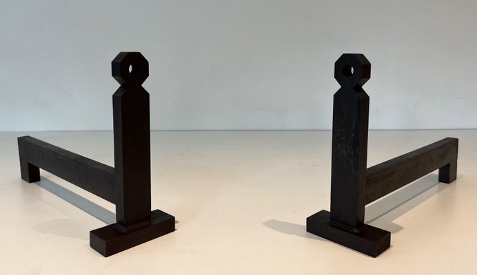 Modernist Steel and Wrought Iron Chenets, 1950s, Set of 2-BA-1787095