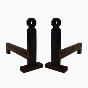 Modernist Steel and Wrought Iron Chenets, 1950s, Set of 2-BA-1787095