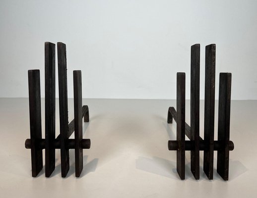 Modernist Steel Chenets, 1950s, Set of 2-BA-1776475