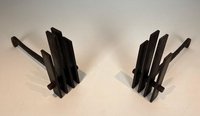 Modernist Steel Chenets, 1950s, Set of 2-BA-1776475