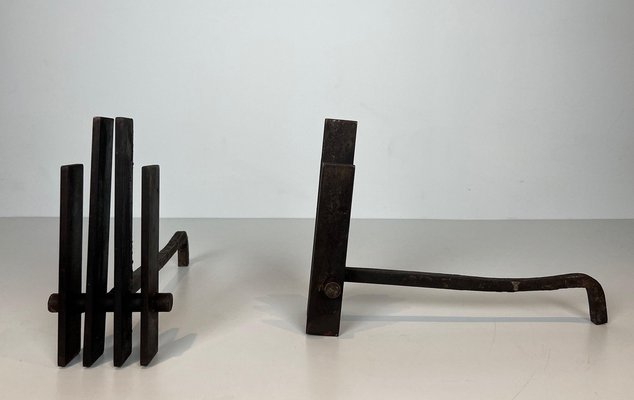 Modernist Steel Chenets, 1950s, Set of 2-BA-1776475