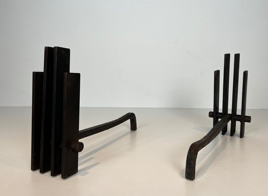 Modernist Steel Chenets, 1950s, Set of 2-BA-1776475