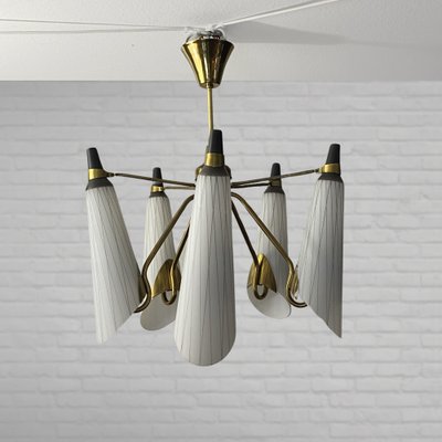 Modernist Swedish Chandelier in Brass and Glass, 1950s-LIV-1799512