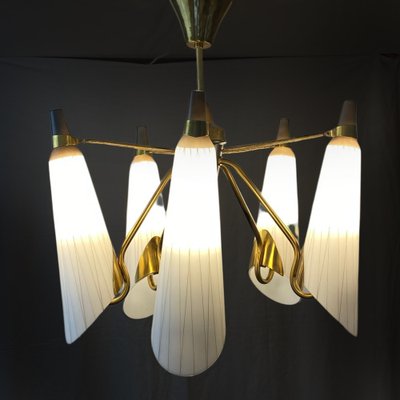 Modernist Swedish Chandelier in Brass and Glass, 1950s-LIV-1799512