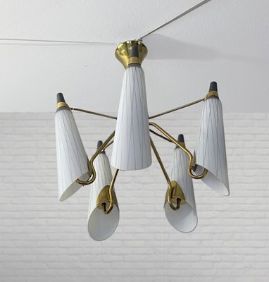 Modernist Swedish Chandelier in Brass and Glass, 1950s-LIV-1799512