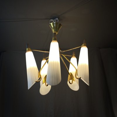 Modernist Swedish Chandelier in Brass and Glass, 1950s-LIV-1799512