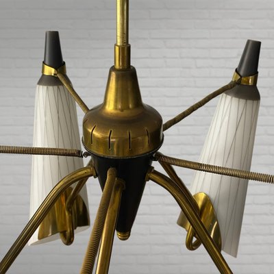 Modernist Swedish Chandelier in Brass and Glass, 1950s-LIV-1799512