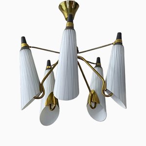 Modernist Swedish Chandelier in Brass and Glass, 1950s-LIV-1799512