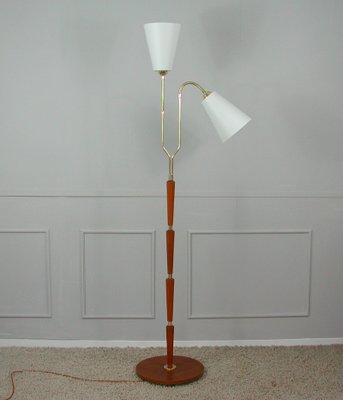 Modernist Swedish Teak & Brass Floor Lamp, 1940s-OE-933628