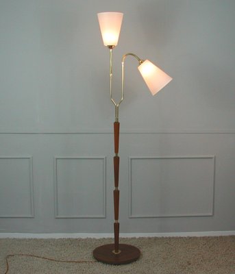 Modernist Swedish Teak & Brass Floor Lamp, 1940s-OE-933628