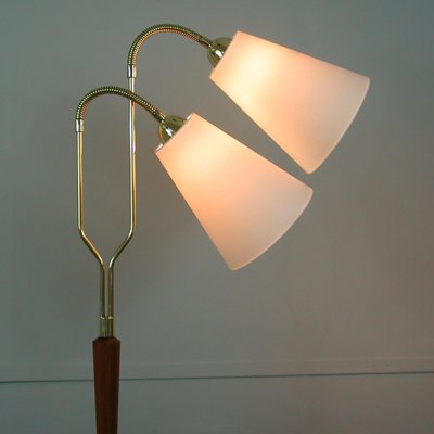 Modernist Swedish Teak & Brass Floor Lamp, 1940s-OE-933628