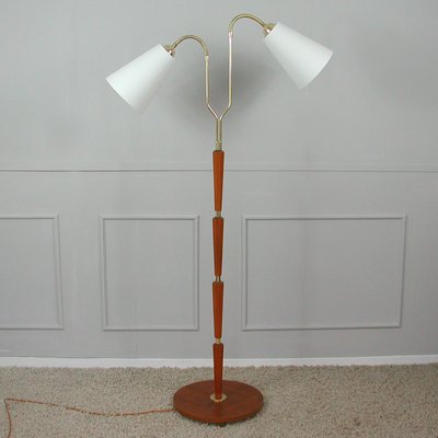 Modernist Swedish Teak & Brass Floor Lamp, 1940s-OE-933628