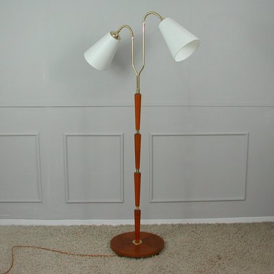 Modernist Swedish Teak & Brass Floor Lamp, 1940s-OE-933628