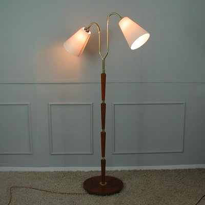 Modernist Swedish Teak & Brass Floor Lamp, 1940s-OE-933628