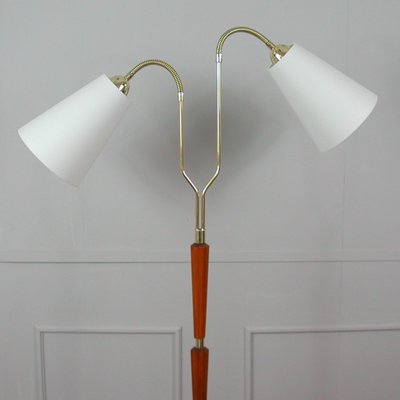 Modernist Swedish Teak & Brass Floor Lamp, 1940s-OE-933628